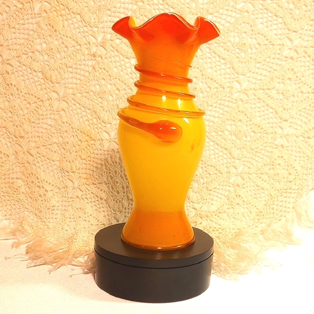 Artisan Orange Glass Vase - Decorative Home Accent